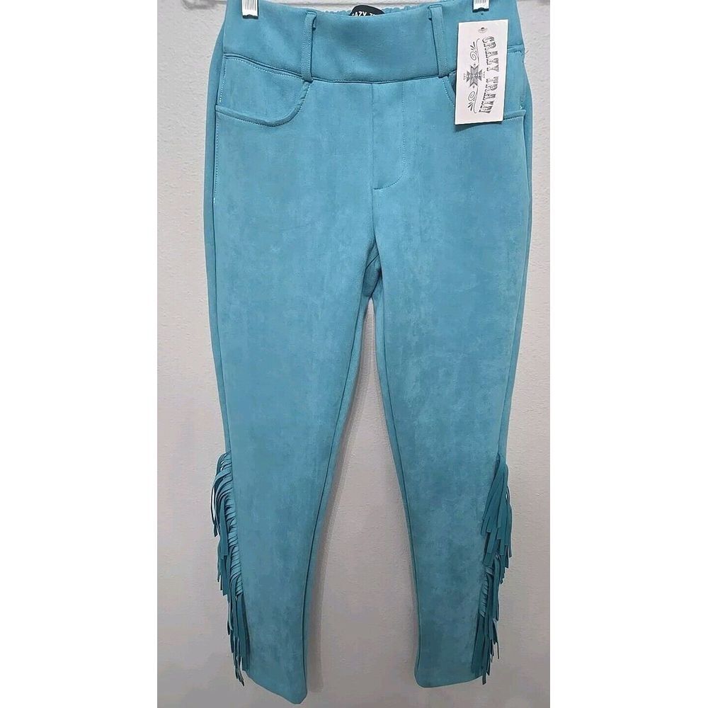 Crazy Train Womens Frayed Fringed High Rise Elastic Waist Pants Small Faux Suede